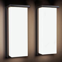 Black 18/20/22W 14in Outdoor Wall Light Fixtures, IP65 Waterproof, 3-Color Temp Adjustable Porch Lights, Modern dawn to dusk Exterior Sconces for Hous