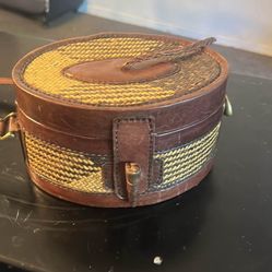 HOMELAND Authentics Leather straw weaved Oval Bag Case