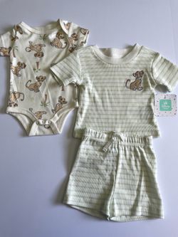 3-6M Disney Baby Lion King Simba 3 Piece Outfit Set Bodysuit Shirt & Shorts