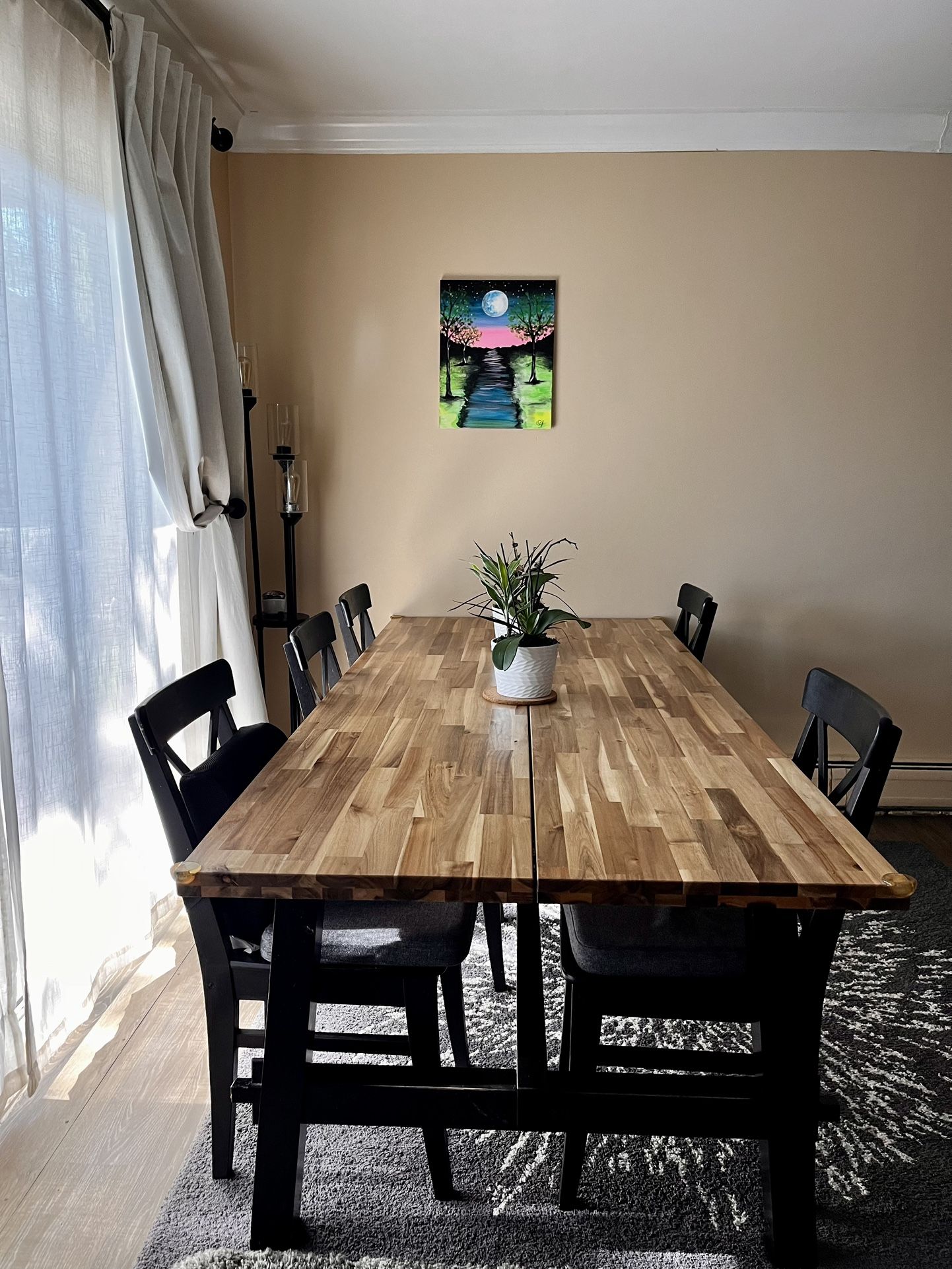 SKOGSTA Dining table, acacia/black, 92 1/2x39 3/8 "