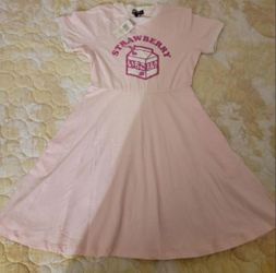 Hot Topic Pink Strawberry Milk Dress Size: XS