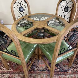 New Dining Table w/wrought Iron Sun Talavera tiles, 4 Wood Chairs Mexico Mesa de comedor 4 sillas 