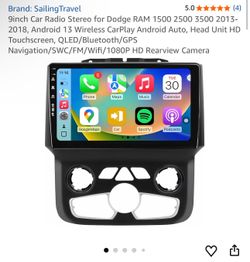 9inch Car Radio Stereo for Dodge RAM 1 3-2018, Android 13 Wireless CarPlay Android Auto, Head Unit HD Touchscreen, QLED/Bluetooth/GPS 