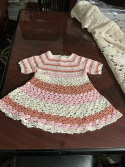 Handmade Crocheted Striped Baby Dress age 18 months to 24 months