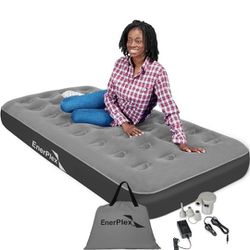 EnerPlex Never-Leak Camping Series Twin/Queen Camping Airbed with High Speed Pump Air Mattress Single High Inflatable Blow Up Bed for Home Camping Tra