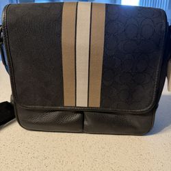 COACH THOMPSON Small Map Bag C6583 Signature Striped Shoulder Bag Men's NWT