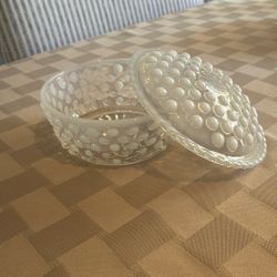 White Milk Dot Antique Glass Dish With Cover