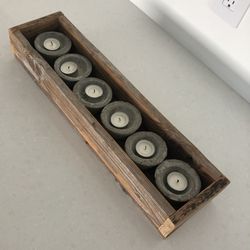 Wood Holder w/ Individual Cement Candle Holders