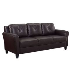 Helena Faux Leather Sofa Java Brown - Tufted , English Rolled Arm - Lifestyle Solutions: Upholstered, 3-Seater, Tufted Back, High-Density Foam