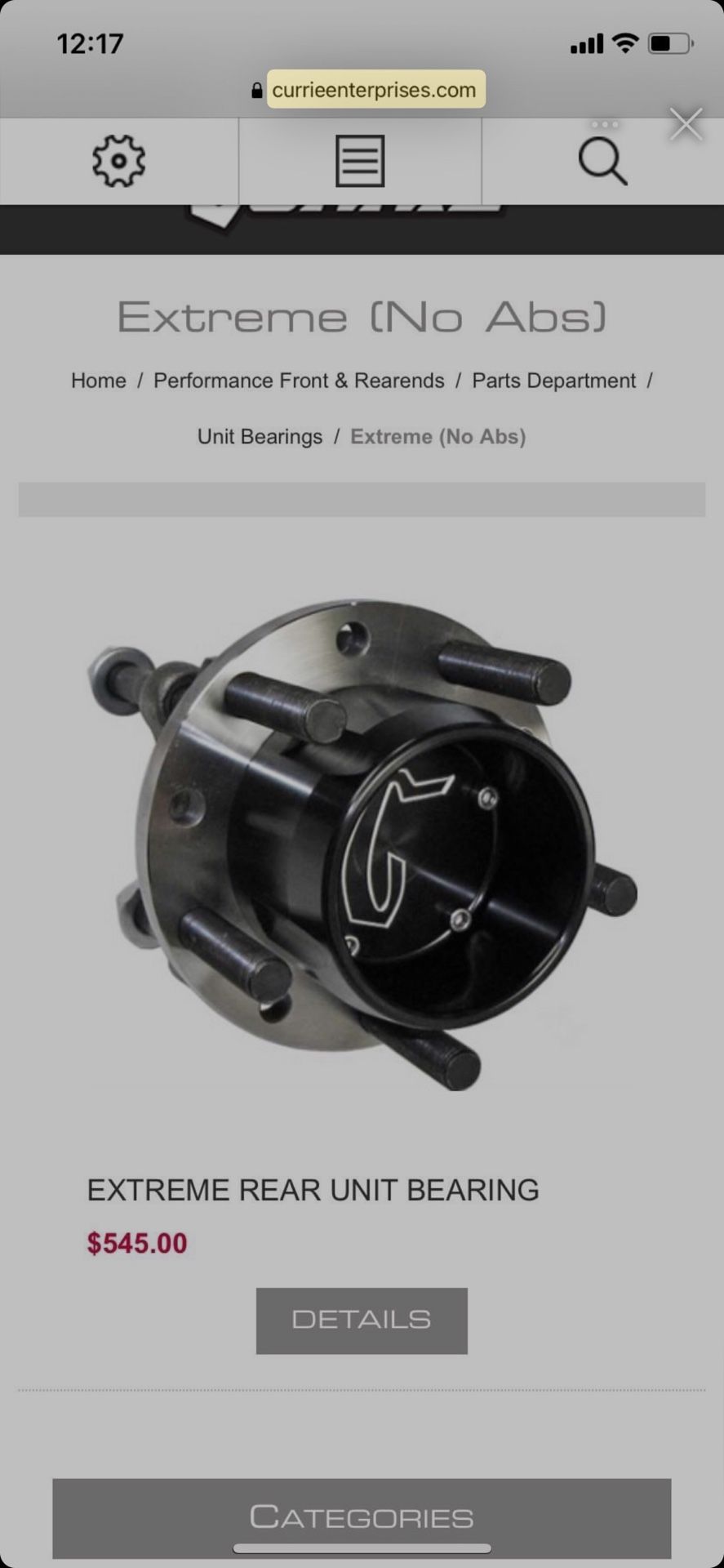 Currie Hubs Unit Bearings Silverado 6x5.5