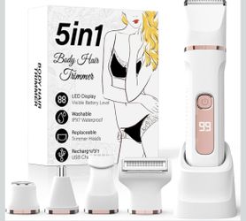 Bikini Trimmer For Women 5 In 1 Electric Razor IPX7 Waterproof 5 Replaceable Heads USB Recharge