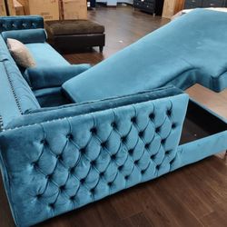 Sectional Sofa In Teal Velvet