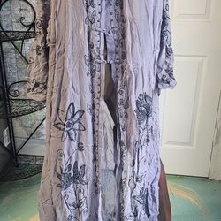 Vintage Tunic Embroidered Grey Tunic Long High 50inch From The Top x 18 Inch Top