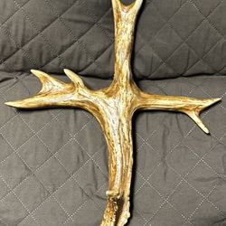 ‘Holy Shed’ antler cross.   Resin replica antler.  18x14.  A blend of love of faith and love of the outdoors.