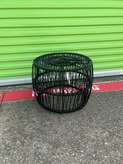 Rattan Round Coffee Table Outdoor with Metal Frame