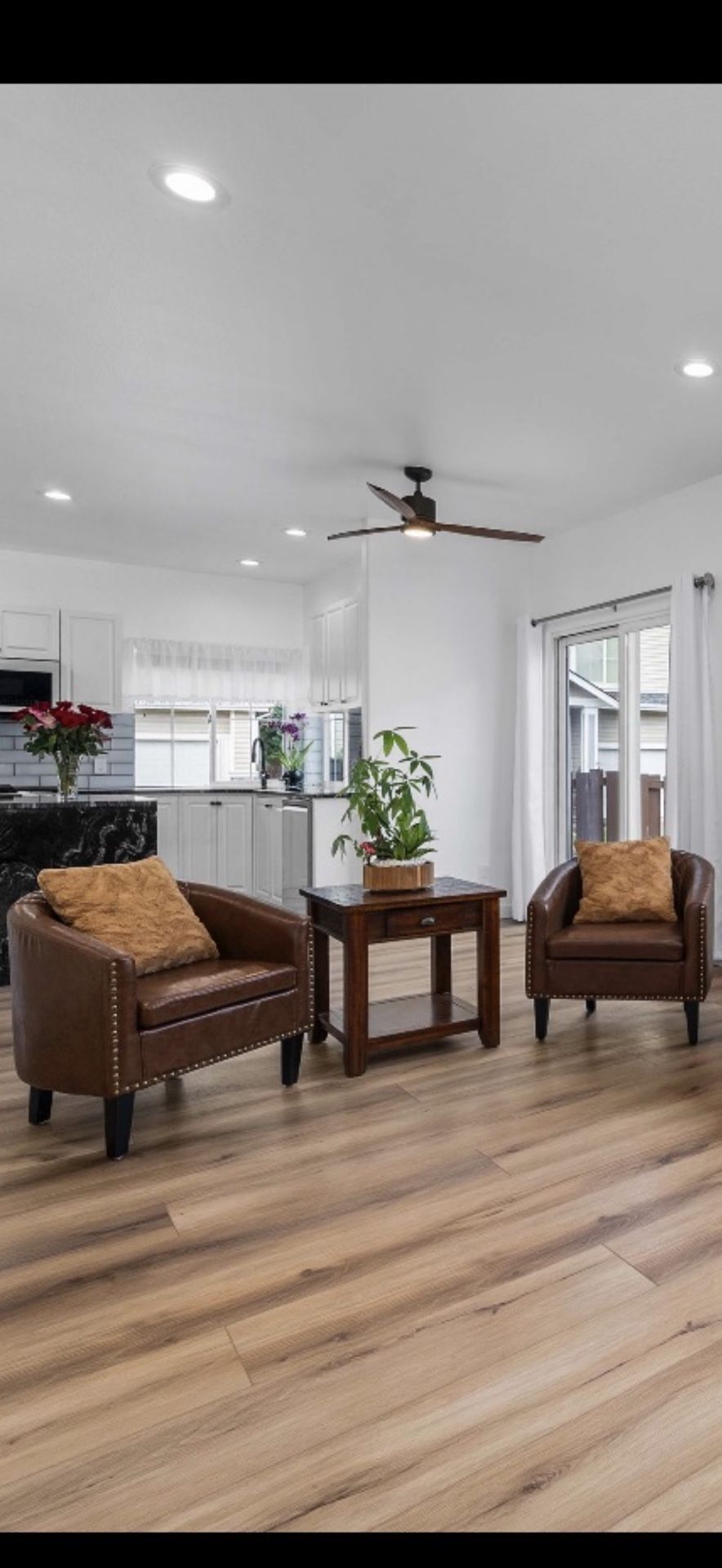 2 Small Brown Chairs with end table