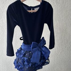 Royal Blue Velvet And Satin Toddler Dress