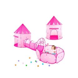 ON SALE==3pc Kids Play Tent with Ball Pit, Crawl Tunnel, Princess Tents for Toddlers, Baby Space World Playhouse Toys, Perfect Kid’s Gift(pink & Blue）