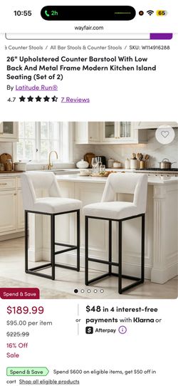 Set of 2 White counter Stools