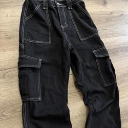 black Cargo pants white stitching size small