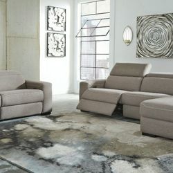 Power Gray Recliner Sectional & Loveseat

