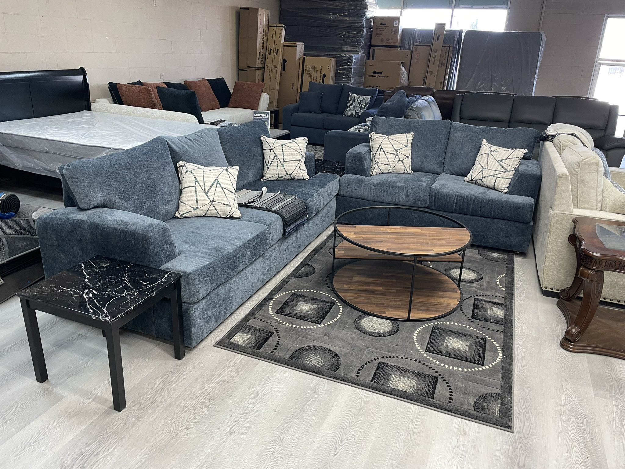 BLUE LOVESEAT SOFA SET