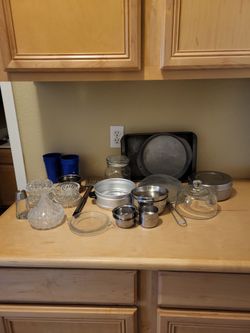 Mixed Kitchen Lot Bakeware Glassware Cookware