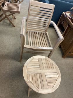 Teak Curved Back armchair and small side Table Set