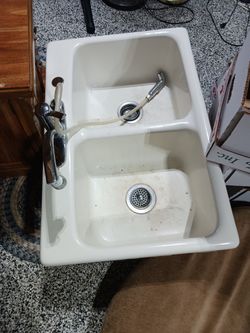 Double Ceramic Kitchen Sink with Faucet