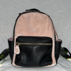 Pink Velvet And Black Leather Backpack