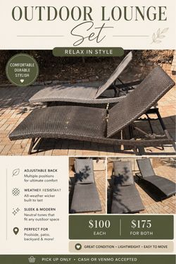 Set of 2 Outdoor Wicker Chaise Lounge Chairs