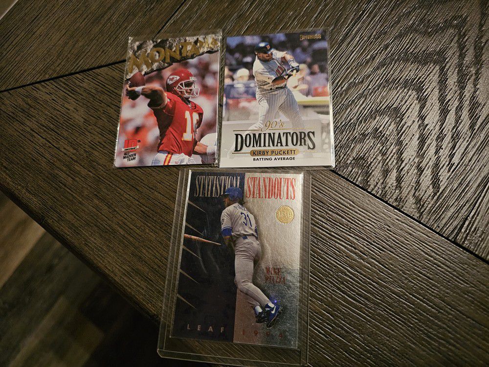 Joe montana nfl card, 2 baseball cards.