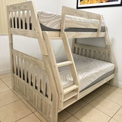 Bunk bed | Wooden bunk bed with clean mattress