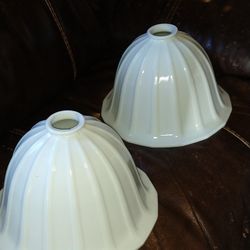 Pair Of Vintage Milk Glass Bell Lamp Shade 