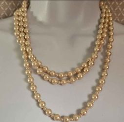 Vintage Single Strand of Faux Pearls Necklace 1950s 60 inch Long Pearl Necklace | Estate jewelry
