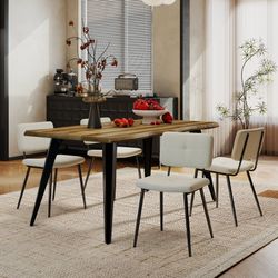 Homy Casa Lancelot 5 Piece Walnut Dining Table Set with 4 Pomona Upholstered Chairs Local pick up,Beige