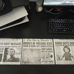 Set of 3 framed horror newspaper prints — 8×10 