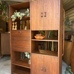 Compact Mid Century Danish One-piece Walnut Wall Unit / Room Divider
