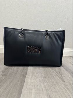 DKNY Black Leather Chain Tote Shoulder Bag Silver Hardware