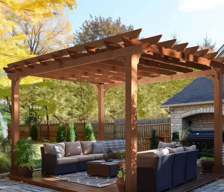 14 ft. W x 12 ft. D Cedar Wood Patio Pergola Shade Structure for Outdoor
