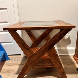 Solid Sheesham Wood & Glass End Table – Matching Accent Table