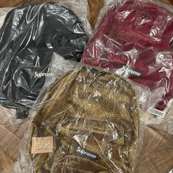 Supreme FW25’ Week 11 Supreme Velvet Backpack Red Leopard,  & Denim Backpack