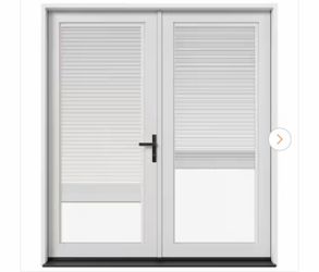 72in.x 80 in. F4500 Left-Hand/Inswing Primed Fiberglass French Patio Door w/ Low-E Glass,Blinds, Screen and Black Handle
