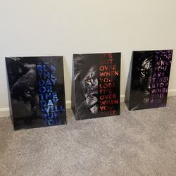 Set of 3 motivational canvas prints featuring animal designs