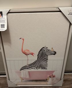 Zebra and flamingo canvas art