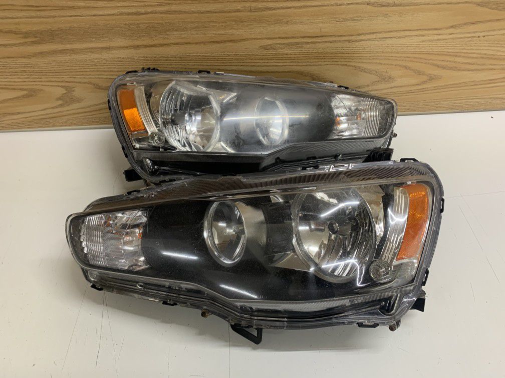 Headlight Pair Fits Mitsubishi Lancer 08-17 CAPA Certified Black Left and Right
