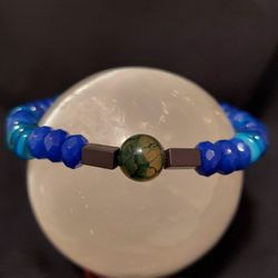 Blue Fire Agate, Blue Sapphire, Hematite, Blue Coral 