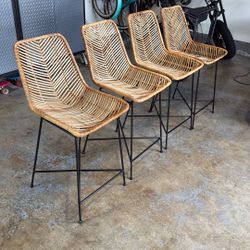 Rattan/wicker Bar Stools Set Of 4