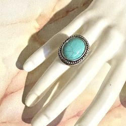 Turquoise Tone Silver Tone Ring 