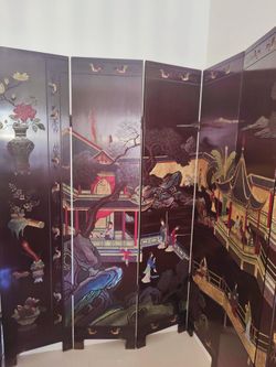 Gorgeous Authentic Chinese Coromandel Double Sided Folding Floor 6-Panels Screen 1980s Kendall Area 